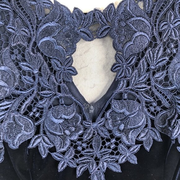 Vintage Scott McClintock Velvet Maxi Dress Womens 8 Navy Blue Velour Y2K Formal - Picture 6 of 16